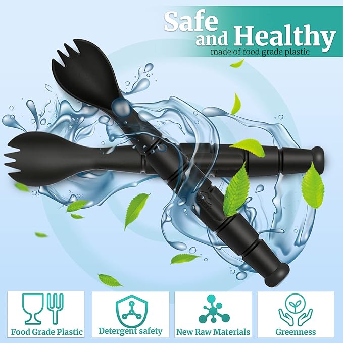 Tactical Spork, Tactical Spork Spoon Combo, 3 in 1 Tactical Camping Utensils, Camping Gear & Backpacking Gear, 2 Pack, Black