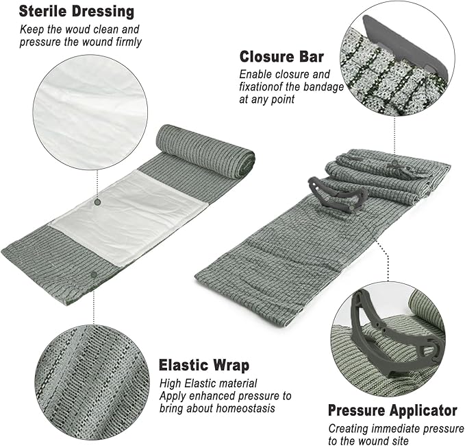 Upgrade Israeli Style Emergency Bandage, 2Pack 6 Inch Compression Bandage for Emergency Wound Dressing, First Aid and IFAK Trauma Military (6Inch-2Pcs)