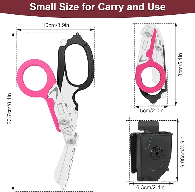 6-in-1 trauma shears - emergency responders, outdoor emergencies, medical staff, and outdoor camping, Gift box packaging with scissors storage K sheaths (Black Pink)