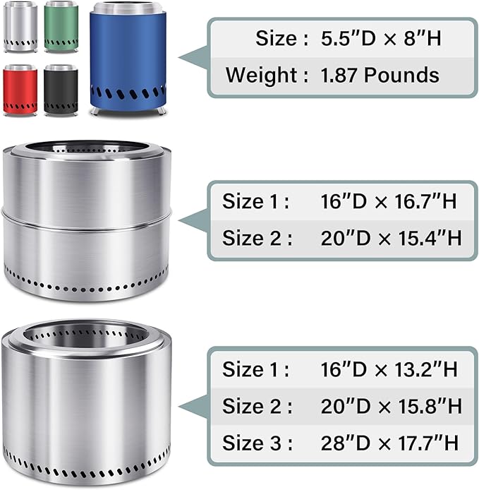 HGD 8.0 x 5.5 Inch Mini Fire Pit, Small Tabletop Fire Pit, Smokeless Table Top Firepit for Patio, Indoor Outdoor with Carry Bag, Fueled by Pellets or Wood, Stainless Steel, Blue