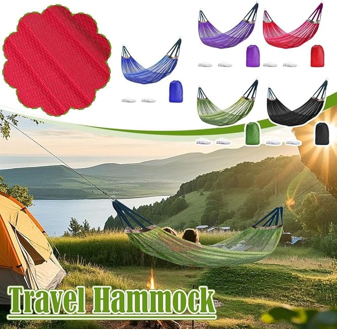 Outdoor Travel Hammock, Portable Camping Hammocks, Outdoor Sport Hammock, Mesh Net Nylon Rope Sleeping Bed with Tree Straps Travel Bag for Garden Beach Yard Travel
