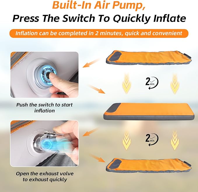 Sleeping Pad, 5.5" Thick Self Inflating Sleeping Pad with Electric Pump,4 Season Camping Mattress Pad with Built-in Pillow, Camping Essentials Gear for Hiking, Backpacking,Tent Use,Camping(Orange)