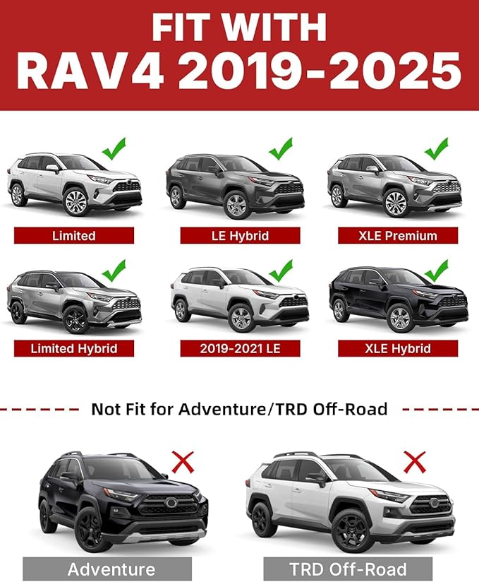 Richeer 300LBS Roof Rack Cross Bars for 2019-2025 RAV4 with Side Rails, Aluminum Cargo Racks Rooftop Luggage Carrier Canoe Kayak Bicycle(Not for Adventure/TRD Off-Road/22-25LE)
