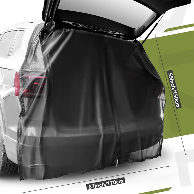 Yahenda SUV Tailgate Mesh Screen for Camping, Car Tailgate Tent Shade, Breathable Bug Screen with Magnetic Design, UV Protection Privacy Cover, Car Camping Accessories(X-Large,Half Wrap,Black)