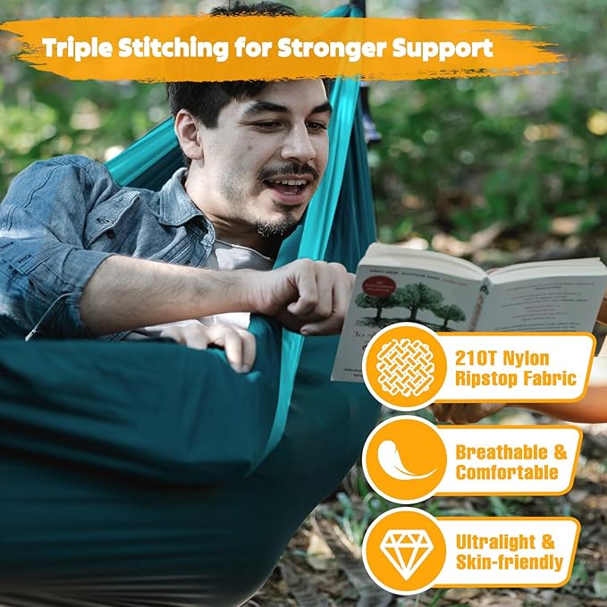 NATUREFUN Ultra-Light Travel Camping Hammock | 300kg Load Capacity,Breathable,Quick-Drying | 2 x Premium Carabiners,2 x Nylon Slings Included | Outdoor Indoor Garden