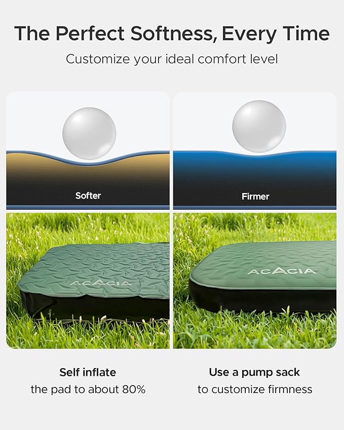 Acacia 4" Thick Self Inflating Sleeping Pad with Foam, Innovative Y-Shaped Telescopic Structure, Ultraportable Camping Air Mattress with Pump Sack, Easy Roll Up Sleep Bed for Travel Tent Car