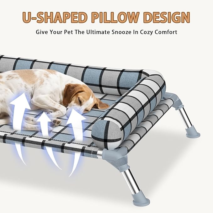 Elevated Pillow Bolster Dog Bed - Raised Dog Beds with Bolster Portable Lifted Washable Pet Cot Bed with Stainless Steel Frame Dogs Hammock Bed for Indoor & Outdoor (Bolster M)