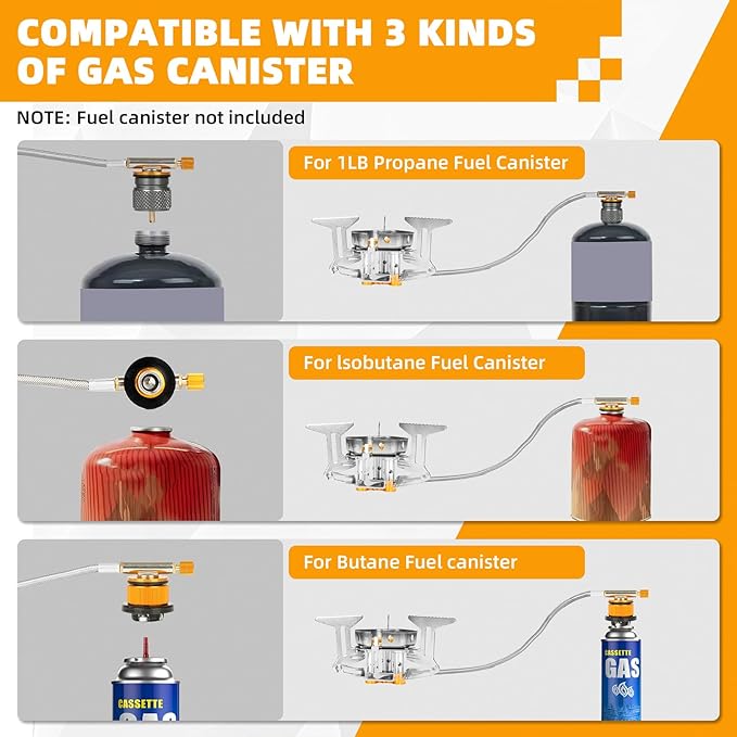 9900W Windproof Camping Gas Stove, Portable Camping Stove with Piezo Ignition, 1LB Propane Tank Adapter, Butane Adapter for Outdoor Cooking, Picnic, Camping and Hiking