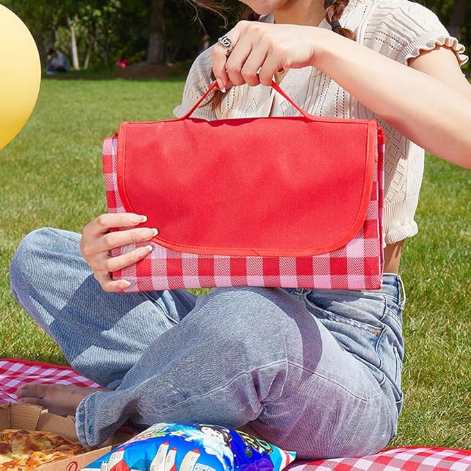 LRUUIDDE Extra Large Picnic Blanket Beach Blankets, Outdoor Foldable Waterproof Sand Mat for Beach Camping Hiking Travel Family Concerts Grass Park Music Festival Lawn Mats (Red, 80x80inch)