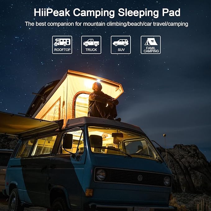 HiiPeak Sleeping Pad for Camping- Ultralight Inflatable Sleeping Mat with Built-in Foot Pump, Upgraded Durable Compact Camping Air Mattress for Tent, Backpacking, Hiking (New Blue Double)