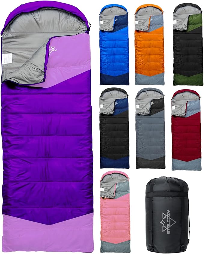 Lightweight 3-Season Sleeping Bag for Adults/Kids Camping, Compact w/Compression Sack, Waterproof Ripstop, Portable for Backpacking Hiking Travel
