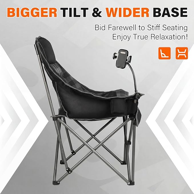 Oversized Camping Chairs for Adults- Heavy Duty Extra Large Lawn Chair,Folding Comfy Padded Camp Chair for Outdoor Sports Garden Beach Fishing,Wide&Thick,Blue Plaid