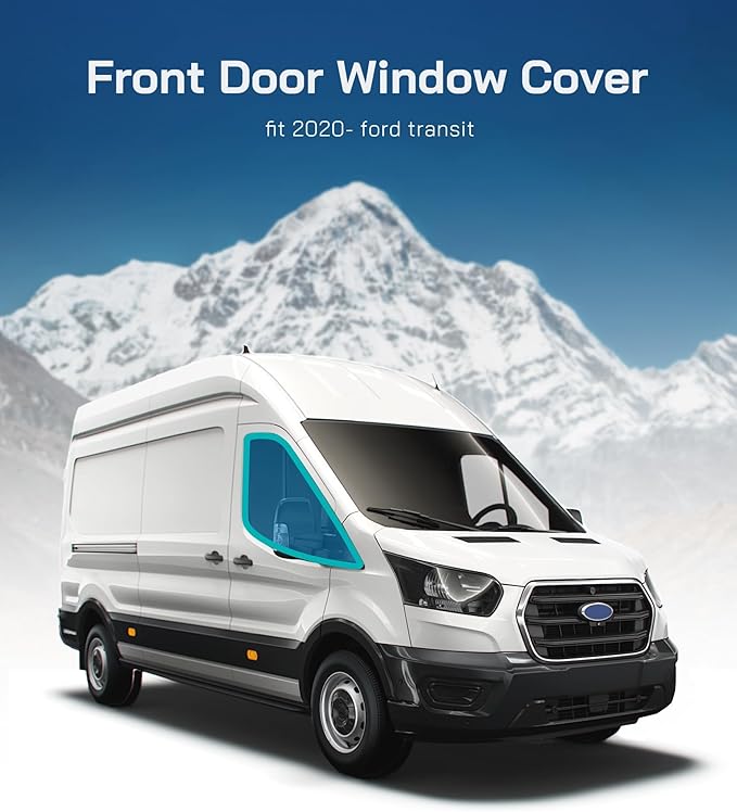 Front Door Window Covers(Pair) for Ford Transit Medium/High Roof, 2015-2019, Magnetic Insulated Blackout Window Sunshade, Foldable Design, with Bug Screen, AllSeasonGuard