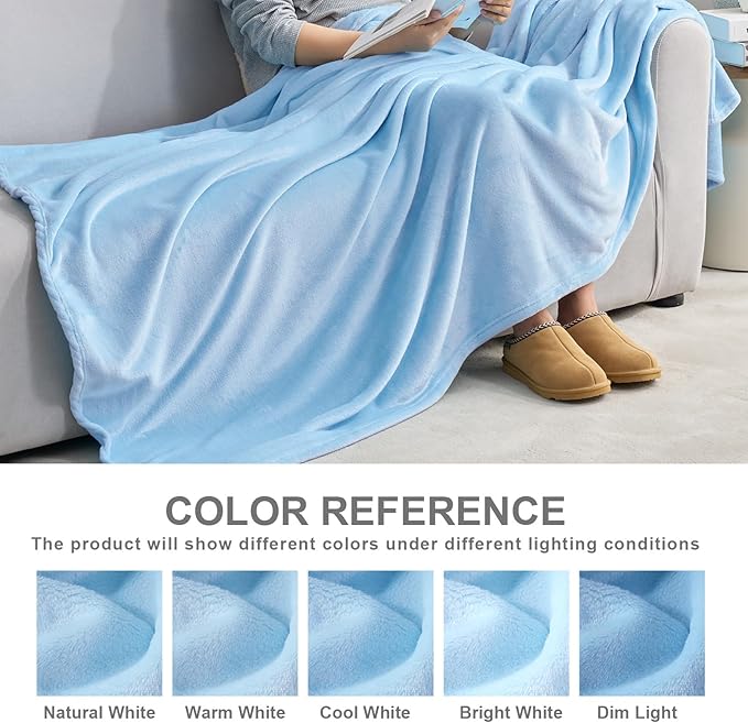Hansleep Fleece Light Blue Full Blanket, Super Soft Flannel Fuzzy Plush Cozy Blanket for All Seasons, Light Blue, Full 84x90 Inches