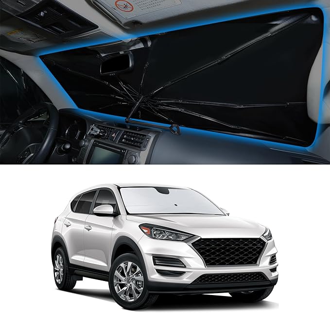 Windshield Sun Shade Umbrella Accessories Compatible with 2016 2017 2018-2021 Tucson(Not for 2022 Tucson) for Hyundai Foldable Sunshade Sun Visor Blocks UV