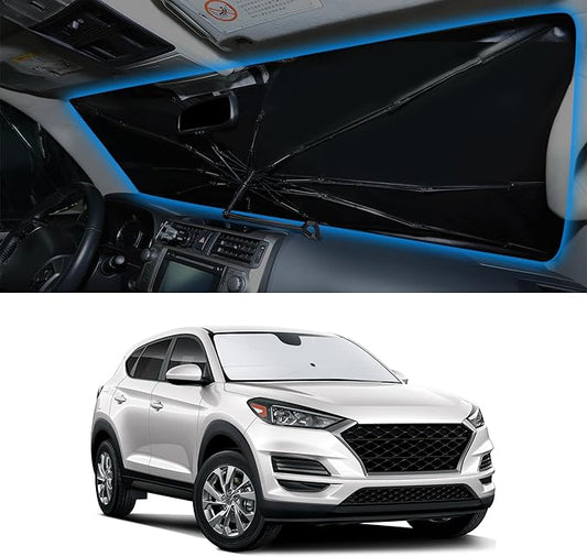 Windshield Sun Shade Umbrella Accessories Compatible with 2016 2017 2018-2021 Tucson(Not for 2022 Tucson) for Hyundai Foldable Sunshade Sun Visor Blocks UV