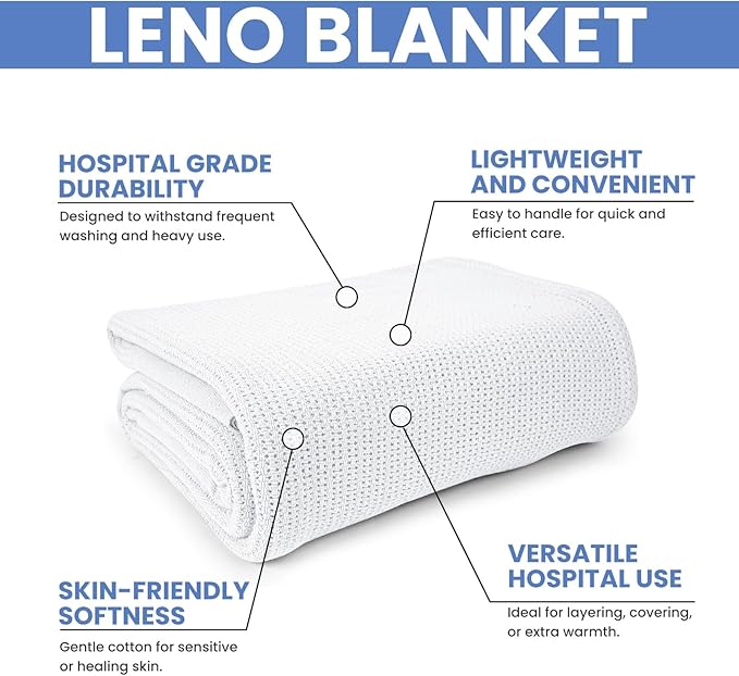 Linteum Textile Supply White Hospital Thermal Blanket 66x90 Inch 100% Cotton, Soft and Cozy, Breathable, Open-Cell Weave Design, All Season Twin Hospital Blanket (1-Pack)