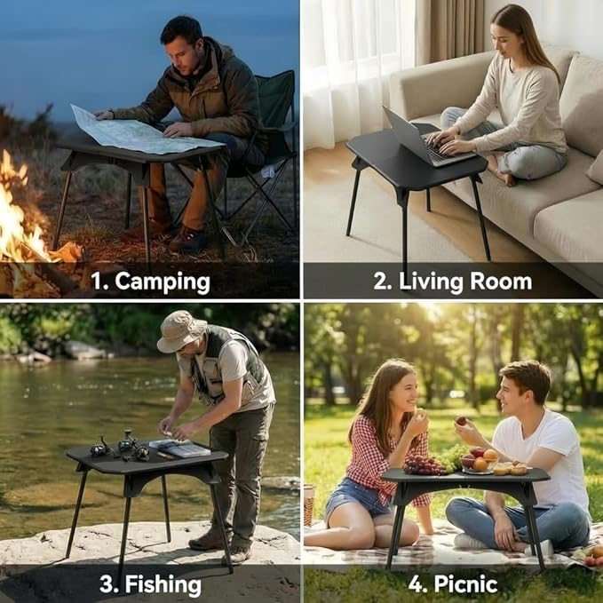 Folding Camping Table,Outdoor Small Portable Aluminum Camp Table with Backpacking Carrying Bag for Camping Beach Picnic Grilling Hiking FishingTravel (Black)