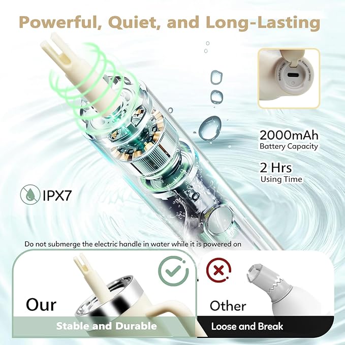5 in 1 Electric Bottle Brush Cleaner Compatible Stanley Bottle Brush Straw Cleaner Multifunction Rechargeable IPX6 Waterproof Extra Long Design for Stanley Cup, Sports Bottle and More (Beige)