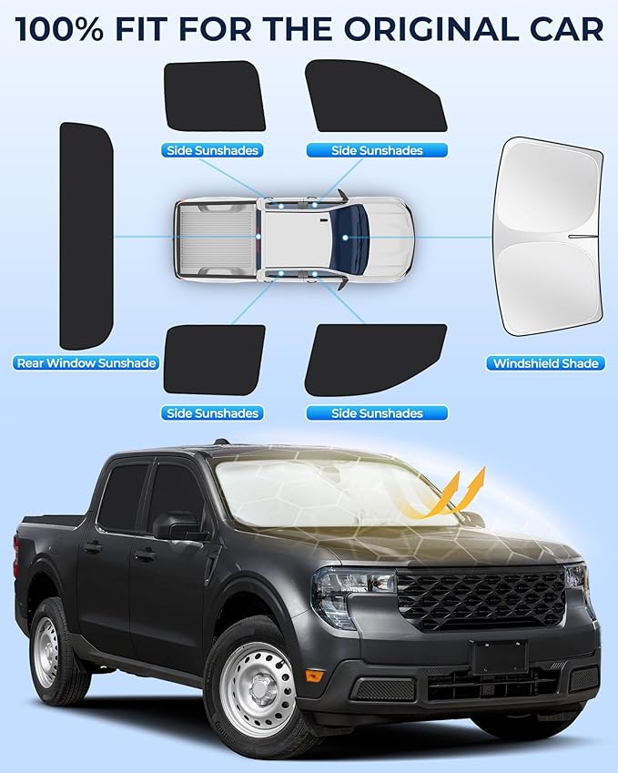 for Ford Maverick 2022–2025 Car Window Shades, 6pcs Privacy Sun Shade Set for Front Windshield Side and Rear Windows, Full Window Covers Keeps Vehicle Cool for Camping Napping