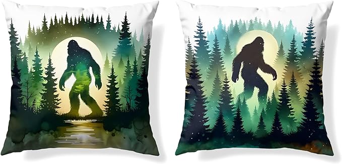Funny Bigfoot Sasquatch Forest Throw Pillow Covers 18x18 Set of 2,Camper Decor Pillowcase,Big Foot Sasquatch Gifts,Camping Camper Bigfoot Gifts for Women（91）