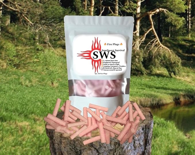 Generic Southwest Survival Fire Plugs-(50) Waterproof,Windproof Fire Starters with 5+ Minute Burn for Emergencies, Survival, Campfires,Hiking,Fire Place,Bushcraft, Bugout Bags - Made in The USA, Pink