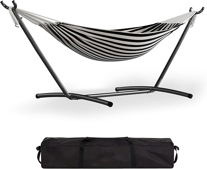 Garvee Double Hammock with Foldable Steel Stand and Carry Bag – Indoor/Outdoor Standing Hammock, 450 LBS Capacity, for Garden, Camping, Beach (Black)