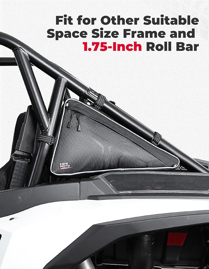 KEMIMOTO Roof Storage Bags for UTV Tool Triangle Bag Compatible with 2024/2025/2026 Polaris RZR XP 1000/4 1000 Fit UTV Roll Bar PVC Wear Resistant Double Zippers for Rear Anti-Roll Frame