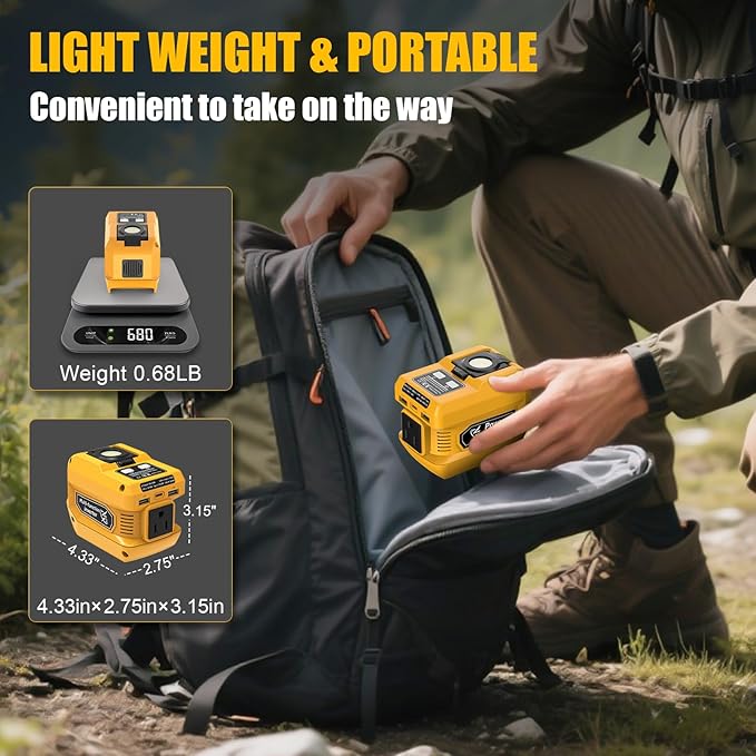 2 Packs 220W Power Inverter Compatible with Dewalt 20V Battery (Battery Not Included), DC 20V to AC 110V Portable Power Station, 400LM LED Light, 1 AC Outlet, 2 USB & 1 Type‑C Fast Charging
