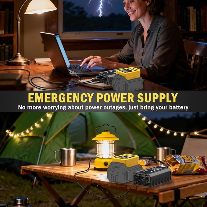 300W Power Inverter Compatible with Dewalt 20V Battery - DC 20V to AC 110V Battery Converter, Portable Power Station with PD 65W Type-C Fast Charging & 2 AC Outlet & 2 USB-A & 1 Type-C 20W