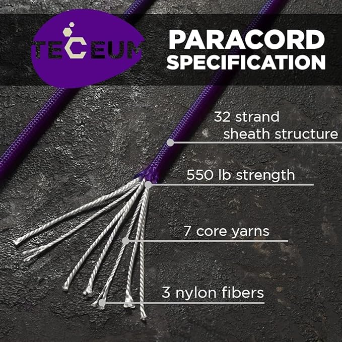 TECEUM Reflective Paracord Rope 1000 – 1000ft/200ft/100ft/50ft – 40+ Colors – Glow in The Dark – para Cord – Utility Rope for Survival, Hunting & Camping Gear – Nylon String, Camping Rope, Tent Cord