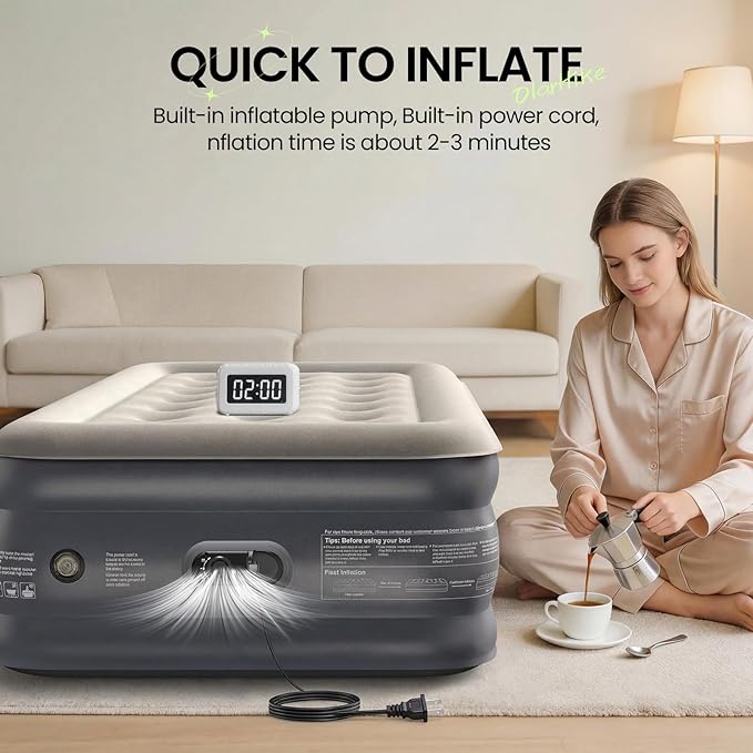 OlarHike Twin Air Mattress with Built-in Pump, 18" Raised Inflatable Bed for Home & Outdoor Use, 300lb Weight Capacity - Portable Blow-up Mattress for Guests, Camping, and Travel