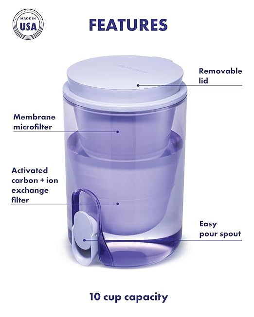 LifeStraw Home Studio Water Filter Dispenser, 10-Cup, Polar White, BPA-Free Designed for Everyday Protects Against Bacteria, parasites, microplastics, PFAS, Lead, and Improves Taste