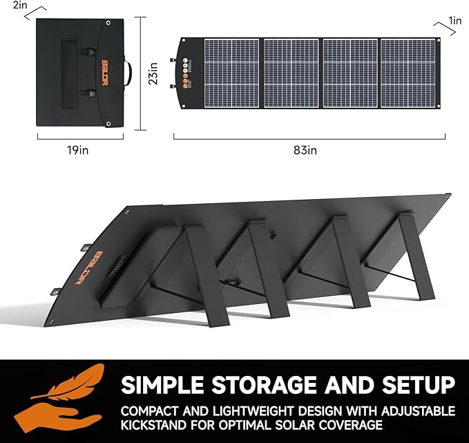 BALDR Solar Panels 200W Monocrystalline Portable Folding Solar Charger for Solar Generators and Portable Power Stations，Solar Panel Kit for Camping, Off Grid Living