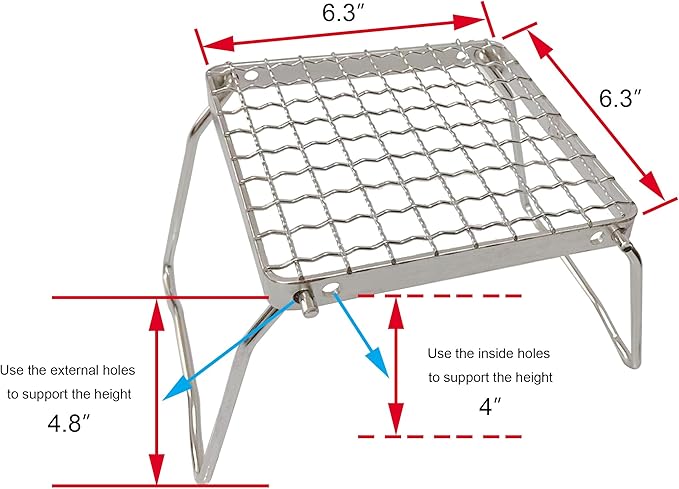 MDUG Ultralight Mini Camp Grill with Foldable Legs – 304 Stainless Steel Grate, Portable Gas Stove & Campfire Stand, Compact Grill Grid for Backpacking/Camping/Hiking/Picnic/Travel/Fishing (Weave)