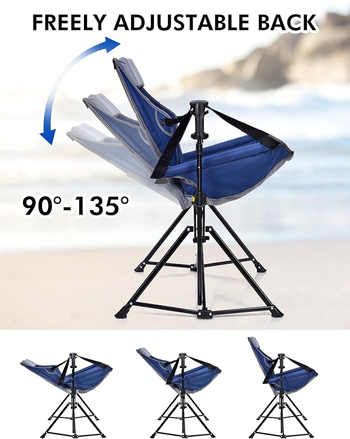 Docusvect Hammock Camping Chair - 3 Heights Portable Hammock Chair Camping with Adjustable Backrest, Headrest, Padded Seat, Cup Holder - 450 LBS Heavy Duty