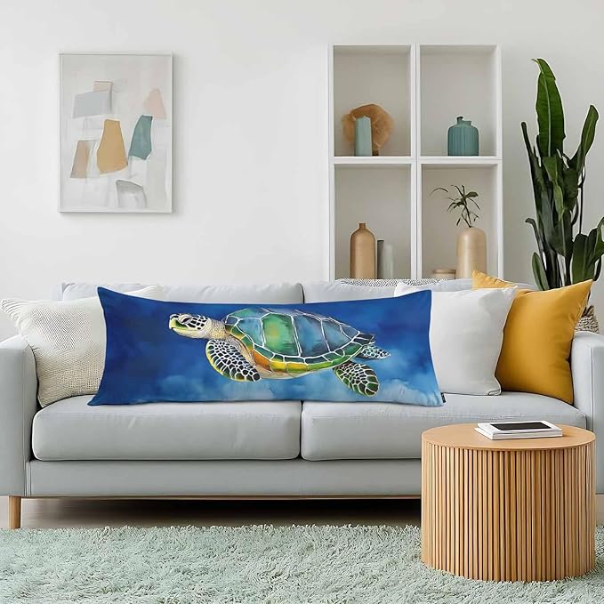 20x54 Body Pillow Cover Sea Turtle Zipper Body Pillowcase Side Sleeper Pillow Covers Ocean Turtle Body Cushion Cover Body Pillow Cases for Men Women Home Bedroom, Blue