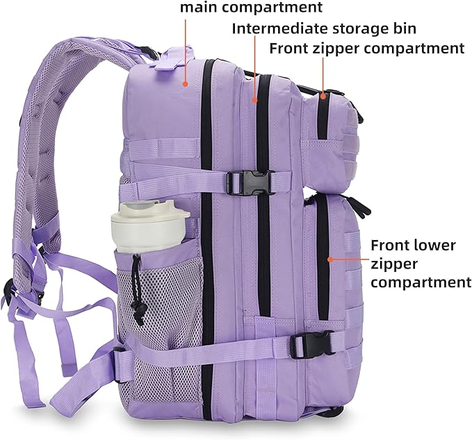 Lovelinks21 45L Tactical Assault Backpack 3 Day Assault Pack with MOLLE Waterproof Rucksack for Tactical Backpacks (Light Purple)