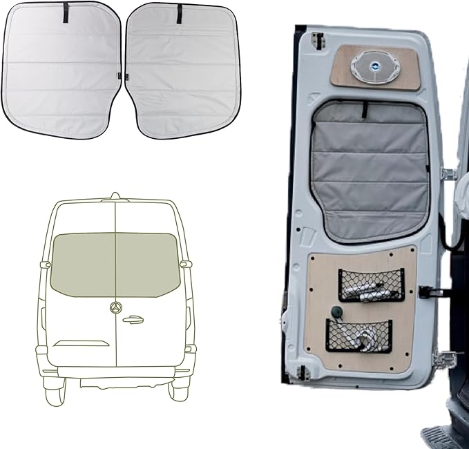 VanEssential Insulated Magnetic Blackout Rear Door Window Covers (Pair) Designed for Mercedes-Benz NCV3 (Van Years 2007 to 2018) - Cool Gray