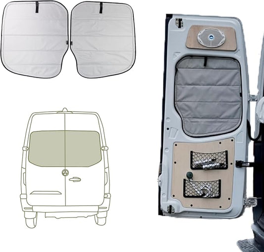 VanEssential Insulated Magnetic Blackout Rear Door Window Covers (Pair) Designed for Mercedes-Benz NCV3 (Van Years 2007 to 2018) - Cool Gray