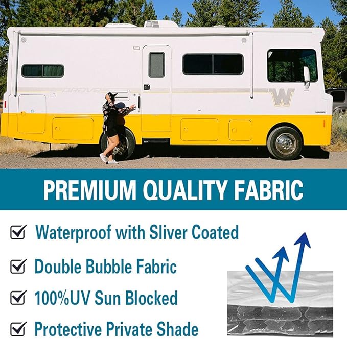Reflective RV Door Window Shade, 16” x 25” Car Door Window Cover Double-Layer Sunshield Blocking Light, Heat and UV Rays for RV Trailer Camper Windows