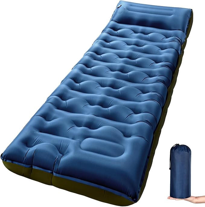 KASBAH Camping Sleeping Pad,Extra Wide 6 inch Thick Inflatable Sleeping Pads with Built-in Foot Pump and Pillow,Ultralight Camping Mat Gear for Outdoor Hiking,Camping