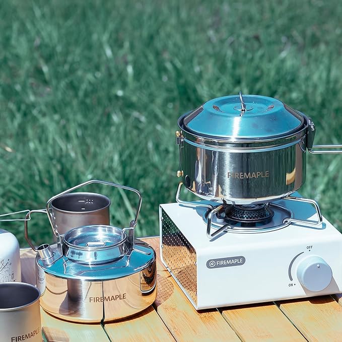 Fire-Maple Antarcti S/S Kettle Pot Set | 18-8 Stainless Steel | all Steel Construction | Ideal for Camping Bushcraft Use | Compact Cookware Set