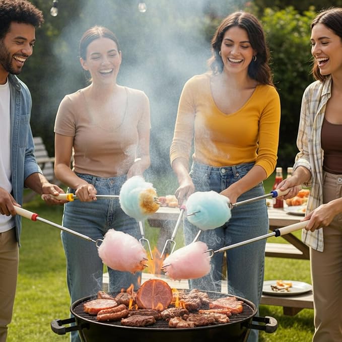 Patelai 8 Pcs Camping Gear Campfire Accessories Include 6 Pcs 32" Smores Sticks for Fire Pit 32" Campfire Poker 25" Fireplace Tong, Roasting Sticks Camping Essentials Hot Dog Fork Tools