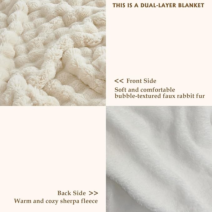 60x80 Inches Ultra-Soft Fuzzy Faux Fur Plush Twin Size Blanket - Thick, Warm Sherpa for Couch, Sofa, Bedroom, Camping - Decorative Blanket for Cozy Warmth, Bubble Khaki
