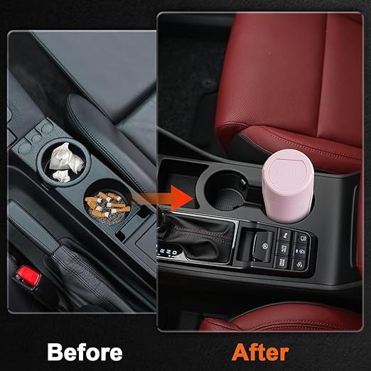 Car Trash Can, 2 Packs Mini Car Trash Bin with Lid, Leakproof Cup Holder Car Garbage Can with 60 Trash Bags, Vehicle Front Back Seat Organizers and Storage for Car, Home, Office, Pink