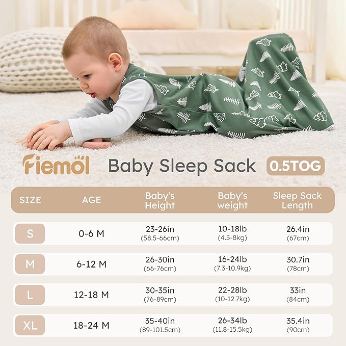Baby Sleep Sack 12-18 months, 100% Cotton Sleeping Sack for Toddler, 3 Pack Baby Wearable Blanket, 0.5 Tog Lightweight Double Zipper Sleep Bag Large Brown Green Lion