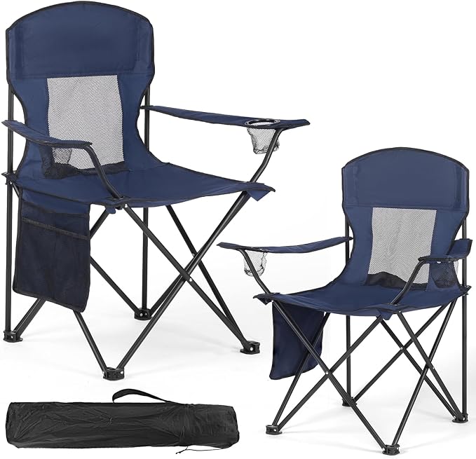 WEIDIORME 2 Pack Lightweight Camping Chairs, 300LBS Heavy-Duty Portable Folding Chairs with Carry Bag, Compact Design for Camping, Beach, Picnics, and Outdoor Event