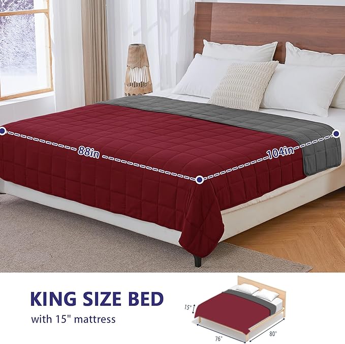 yescool Weighted Blanket for Adults (30 lbs, 88” x 104”, Red Grey) Cooling Heavy Blanket for Sleeping Perfect for 290-310 lbs, King Size Breathable Blanket with Premium Glass Bead