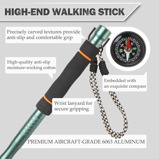 Tactical Walking Stick, Survival Hiking Stick Walking Staff, Lightweight Tactical Cane Gear, Aluminum Trekking Pole for Outdoor Adventures, Gifts for Outdoorsy Men